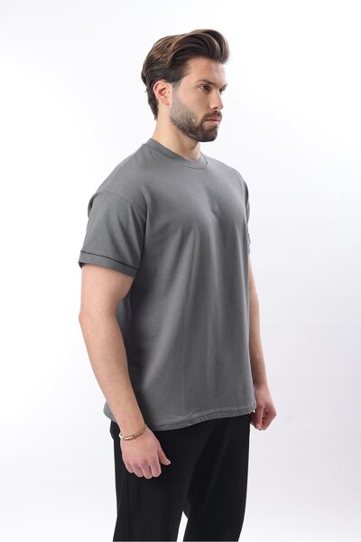 Madmext Smoked Crew Neck Shepherd Stitched Overfit Men's T-Shirt E7103
