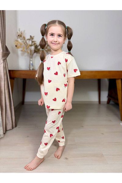 Koçak Kids طقم بيجامة بناتي نصف كم بطبعة قلب