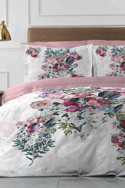 MonoHome Double Duvet Cover 100% Cotton Oeko-Tex ® Certified Special Woven Floral Flower Dream