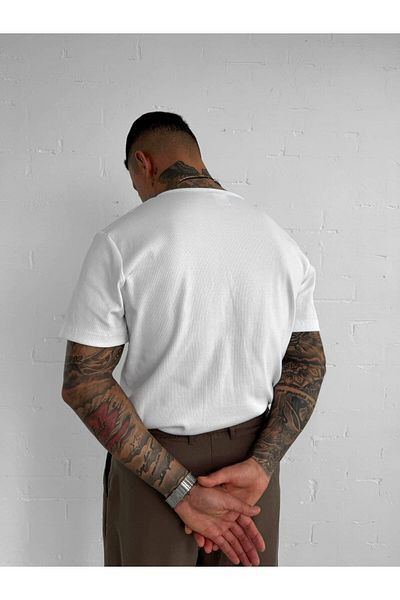 ablukaonline Ανδρικό μπλουζάκι με λεπτή εφαρμογή Corduroy Basic Stretchy Λευκό