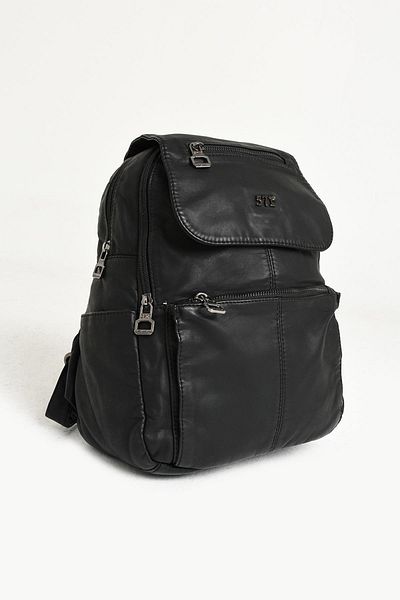 571 Collections Çanta Black Leather Backpack - Washed (Model: 571-9-11A)