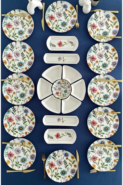 VENÜS HOME DECORATION Flora Model 12-Person 23-Piece Breakfast Set