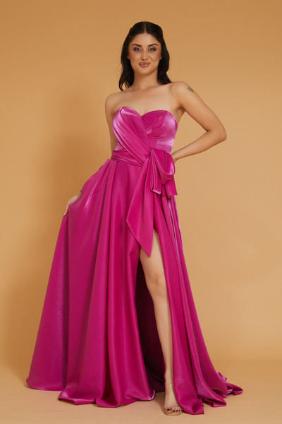 ANKYRA Tafta Önden Yırtmaçlı Fiyonklu Abiye Elbise 24Y1216