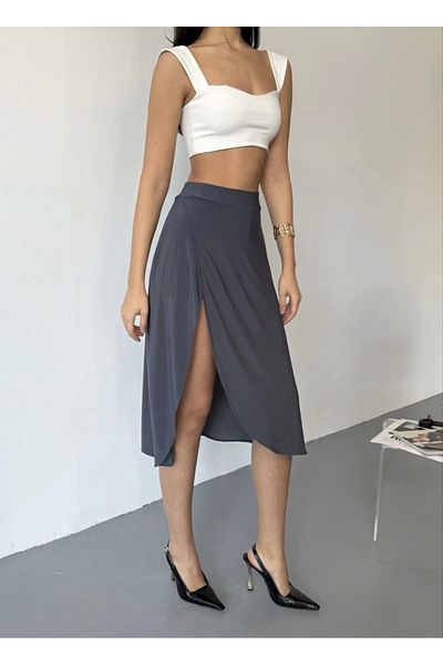 Tam12den Home Slit Skirt with Pockets and Shorts - Gray