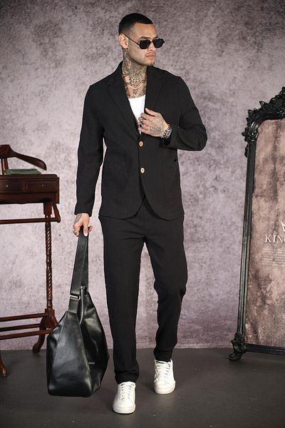 king brich Regular Fit Blazer Linen Bottom Top Set