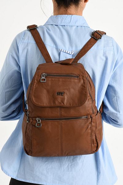 571 Collections Çanta Tan Leather Washed Backpack - Μοντέλο 571-9-11A