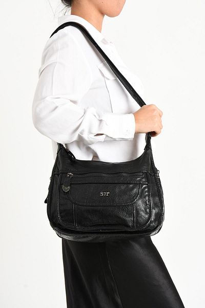 571 Collections Çanta Black Faux Leather Shoulder Bag - Model 571-11-13F