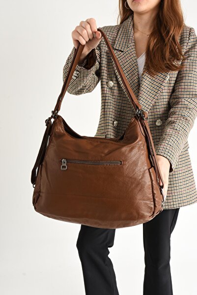 571 Collections Çanta Tan Leather Hem Shoulder Bag - Washed (Model: 571-9-10D)