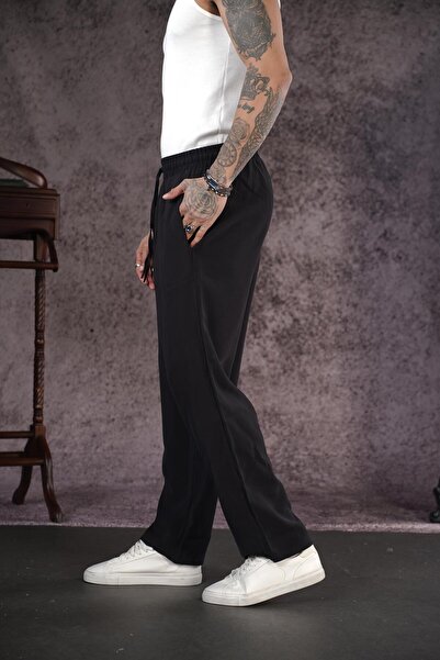 king brich Elastic Waist Pocket Baggy Fit Men's Black Trousers