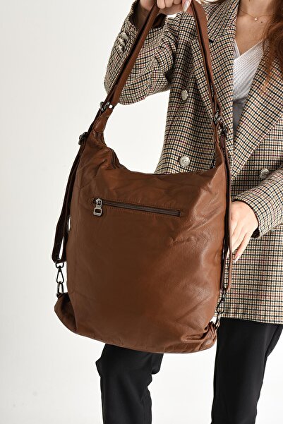 571 Collections Çanta Tan Leather Hem Shoulder Bag - Washed (Model: 571-9-10A)