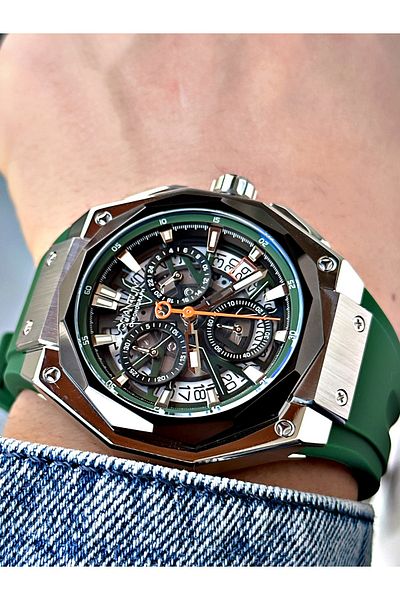 Quantum Green Silicone Cord, 10 Atm Waterproof, Men's Wrist Watch Pwg1097Sz