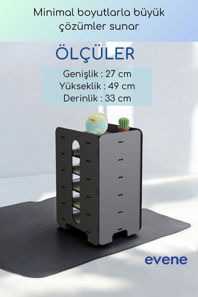 Evene Dosya Düzenleyici Masa Üstü Organizer Ahşap Evrak Rafı Siyah Renk Model 16