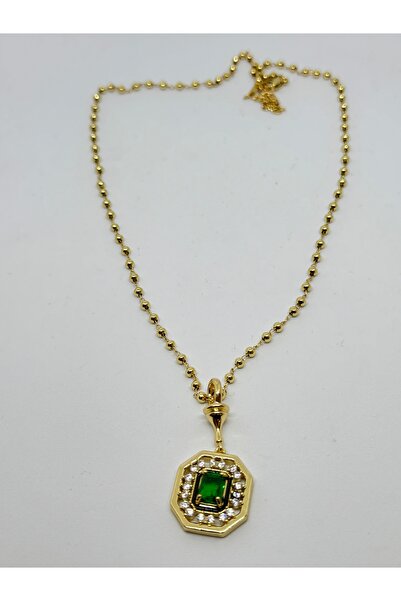 Çelik Women's 316L Steel Dorica Chain Emerald Color Serenay Necklace