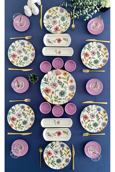 VENÜS HOME DECORATION Flora Model 6-Person 23-Piece Breakfast Set with Tea Plates (Purple)