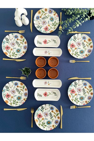 VENÜS HOME DECORATION Flora Model 6-Person 14-Piece Breakfast Set (Coffee)