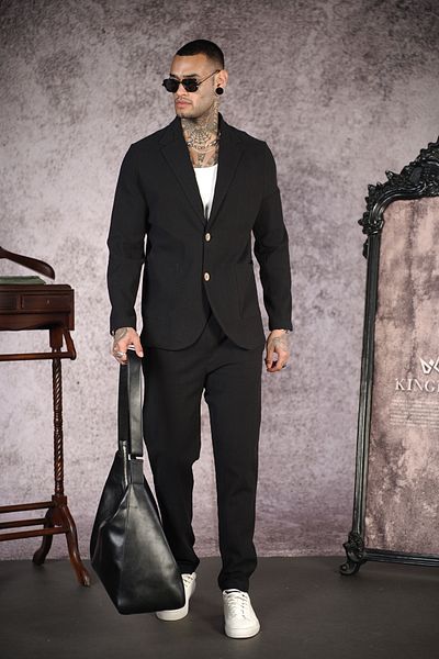 Butik Trend We Lycra Linen Fabric Regular Fit Blazer Jacket and Pants Set