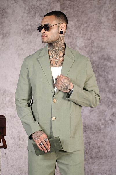 Butik Trend We Lycra Linen Fabric Regular Fit Blazer Jacket and Pants Set