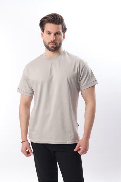 Madmext Gray Dyed Crew Neck - Stitched Overfit Men's T-Shirt E7103