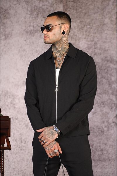 king brich Shirt Collar Zippered Linen Bottom Top Set