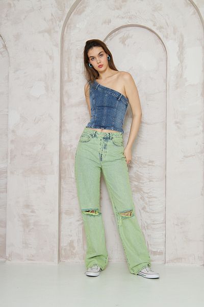 Kutaf Palazzo Damen Jeanshose mit Kniestretch Laser
