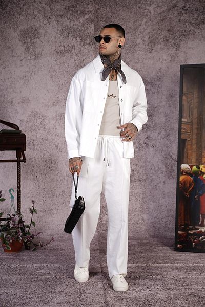 king brich Shirt Collar Snap Fastener Gabardine Bottom Top Set