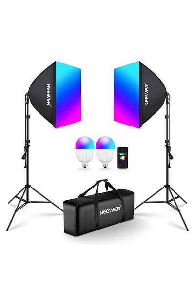 NEEWER Neewer 2 softbox kit, 26W RGB LED bulbs, 200 cm tripods, carrying bag, app control