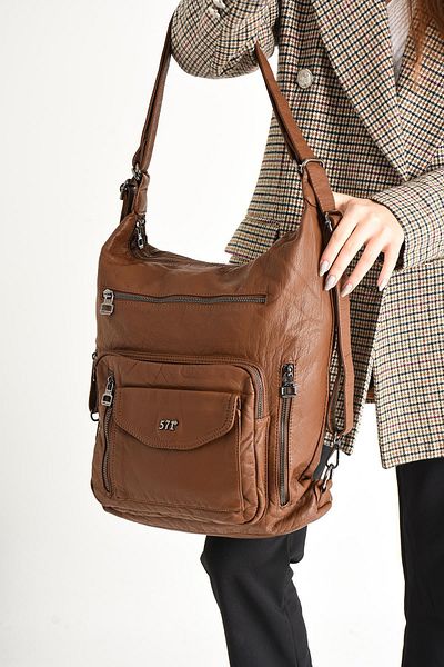 571 Collections Çanta Чанта за рамо от естествена кожа с подгъв - кафява (модел: 571-9-10A)