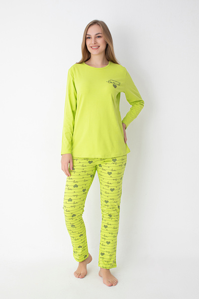 SENFONİ HOMEWEAR Fıstık Yeşili Desenli Likra Penye Pijama Takımı