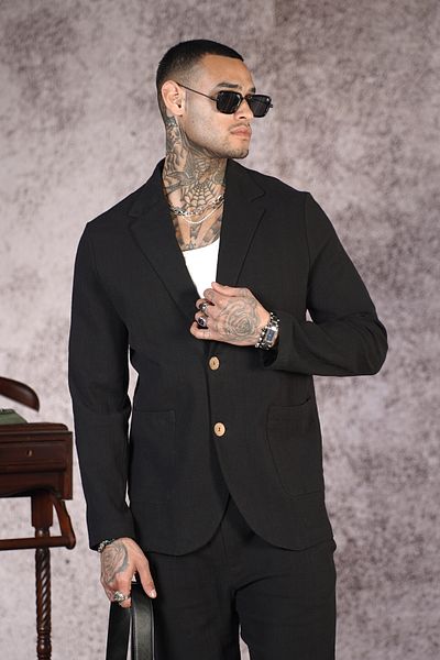 Butik Trend We Lycra Linen Fabric Regular Fit Blazer Jacket and Pants Set