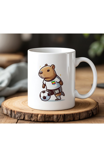 BB TRADE Capybara Football Player Designed White Ceramic Printed Mug Cup 330ml