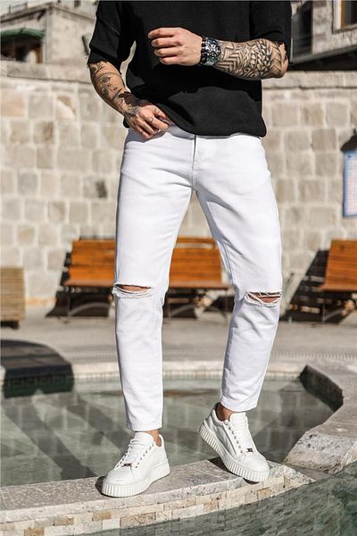 OUTFİT MAN Men's Series Ripped Mom Jean White
