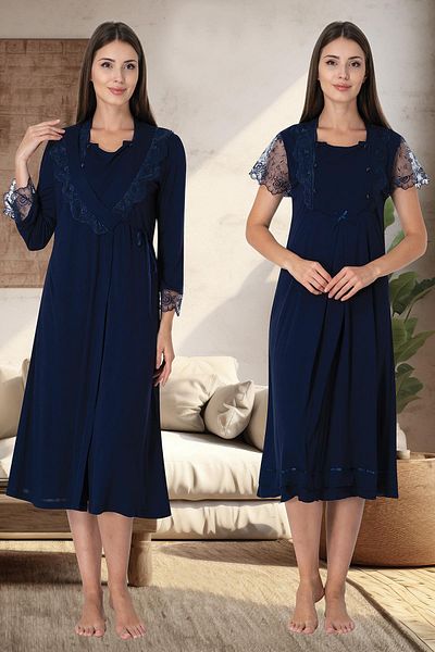 lohusacenneti Lacy Double Button Nightgown Dressing Gown Set
