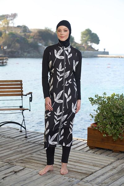 Estiva   Γυναικείο μαγιό Hijab με φερμουάρ σε όλο το μήκος, μαύρο