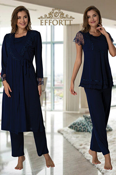 lohusacenneti Dantelli Çift Düğmeli Pijama Sabahlık Takımı