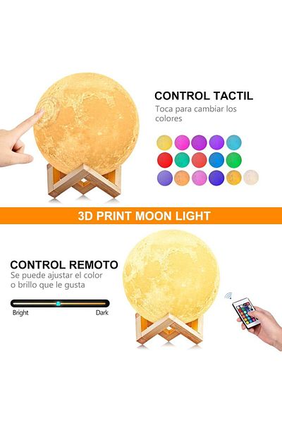 AWH LED Moon Lamp, 16 Colors, Dimmable, Remote & Touch Control, 3D Printed Design with Wooden Stand
