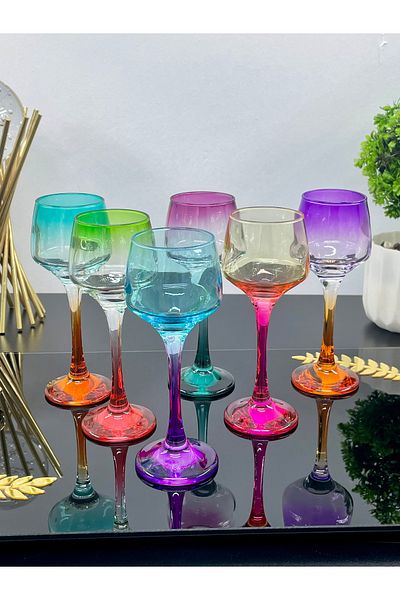 YzHome 6-Piece Glass Colored Footed Coffee Side Water Glass Presentation Cocktail Glass