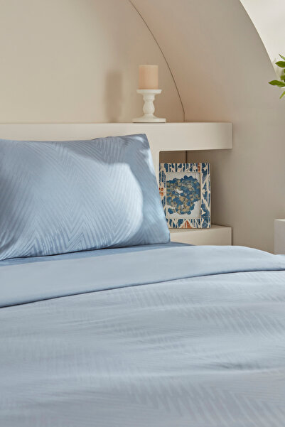 Karaca Home Blue Double Jacquard Satin Duvet Cover Set - 100% Cotton Charm Sion