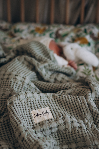 Caline Baby بيكيه قطن وافل أخضر 100*90 سم