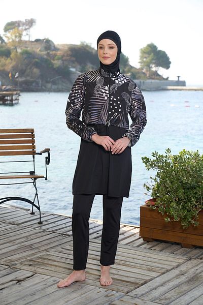 Estiva   Γυναικείο Μαγιό Hijab με Πλήρως Καλυμμένο Croplu Leaf Μαύρο