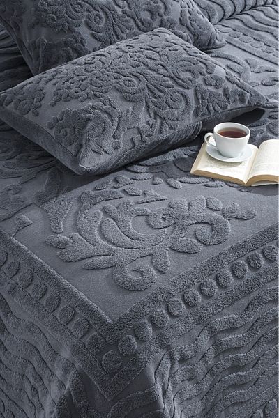 Loselya Anthracite Bohemian Bedspread 220 x 240 Double Soft Plush Welsoft with 2 Pillowcases for Dowry