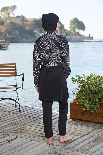 Estiva   Γυναικείο Μαγιό Hijab με Πλήρως Καλυμμένο Croplu Leaf Μαύρο