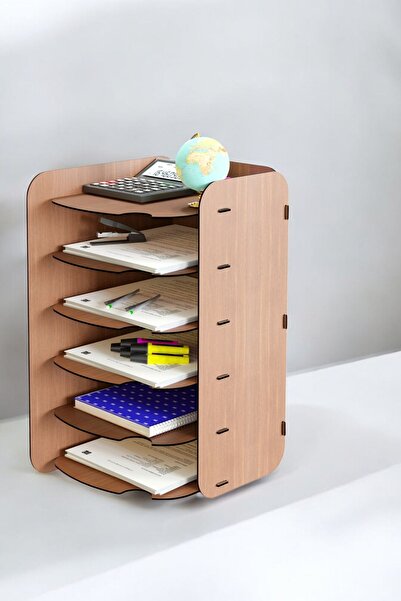 Evene Dosya Düzenleyici Masa Üstü Organizer Ahşap Evrak Rafı Ceviz Renk Model 26