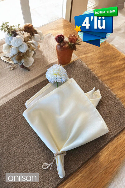 Anılsan 4’lü %100 Pamuk Kumaş Peçete Beyaz 50x50 Cm Mutfak Bezi Sofra Sunum Servis Peçetesi