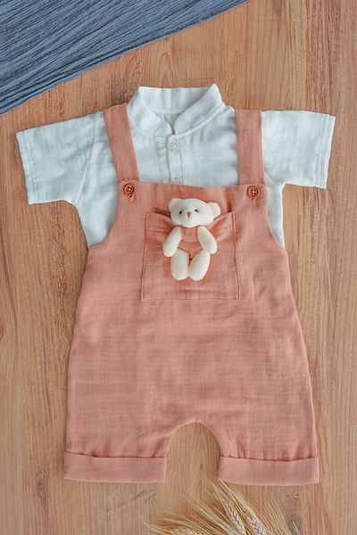 nurbeli X Silk Atlas Baby and Child Teddy Bear Shirt Muslin Salopet