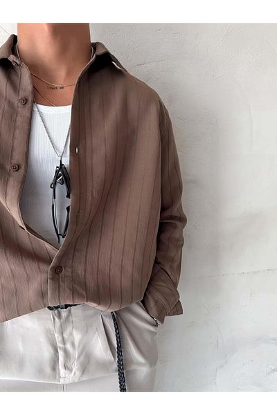 ablukaonline Ανδρικό πουκάμισο Oversize καφέ βαμβακερό Premium