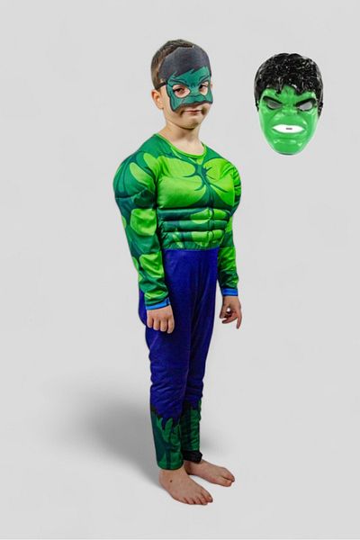 SEDİRLİ Hulk Costume Muscular Hulk Children's Costume with Mask Muscular Party Special Day Suit
