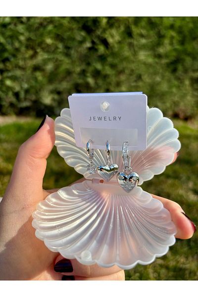 MeSin Store Two Hearts and Stone Figures Steel Unbreakable Triple Earrings