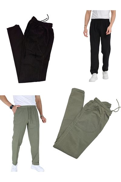 BEYAZTOPTAN Hambez Elastic Comfortable Fit Cotton 2-Piece Combination Men's Tracksuit-Pants Bottom