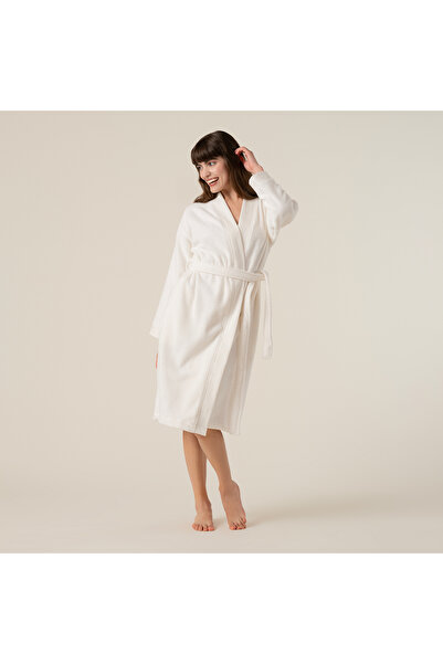 Zsa Zsa Zsu Solıd Bordürlü Pamuk %100 Pamuk Bornoz Medıum Beden Kum Rengı