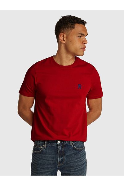 Tommy Hilfiger Men's Regular Fit Round Neck 100% Cotton Short Sleeve Red T-Shirt Mw0Mw39256-Xld